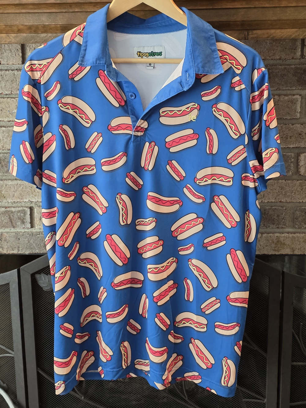 Tipsy Elves Blue Hot Dog Pattern Polo